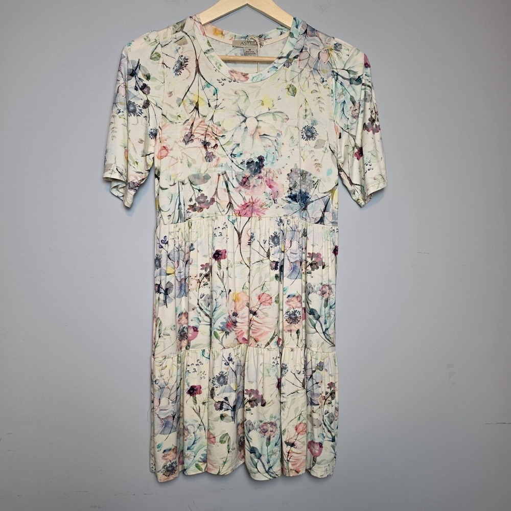 Astrid Floral Knit Dress Knee Length 100% Viscose Pleated Skirt Medium